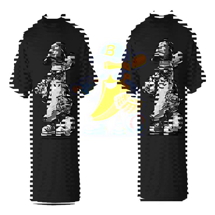 Banana Playing Baseball Fruit Lover Baseball Player T-Shirt