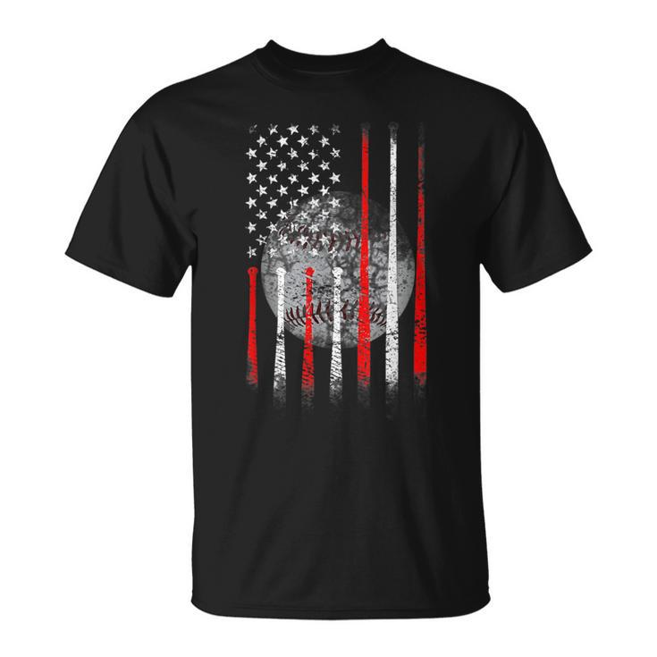 Baseball Usa Flag American Flag Patriotic T-Shirt