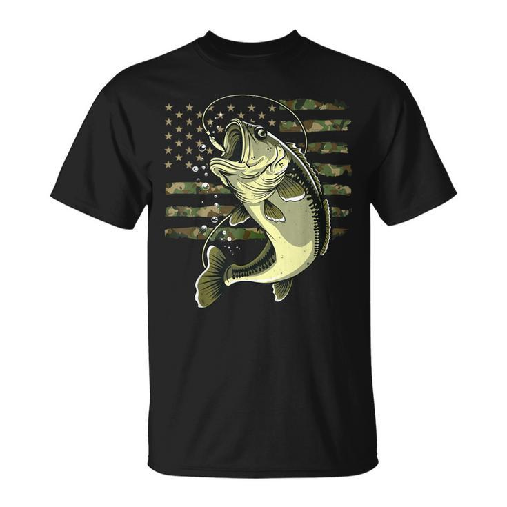 Bass Fish Fishing Usa American Flag Camouflage Fisherman T-Shirt
