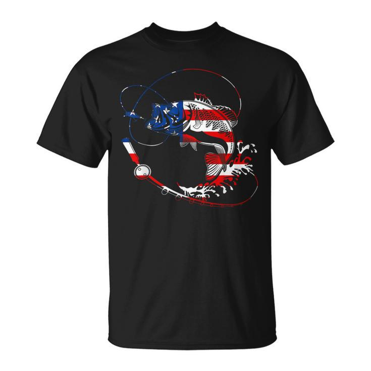 Bass Fishing Fish American Flag Patriotic Fourth Of July T-Shirt