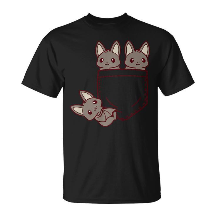 For Bat Lovers Cute Kawaii Baby Bat In Pocket T-Shirt