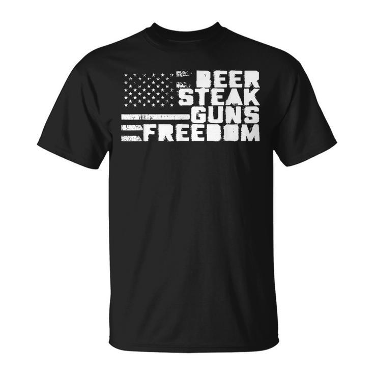 Beer Steak Guns & Freedom American Flag T-Shirt