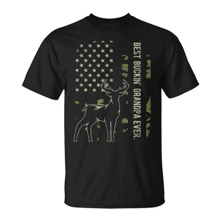 Best Buckin' Grandpa Ever Camo American Flag Deer Hunting T-Shirt