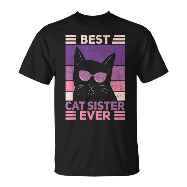 Best Cat Sister Ever Cat Lover Black Cat Themed T-Shirt