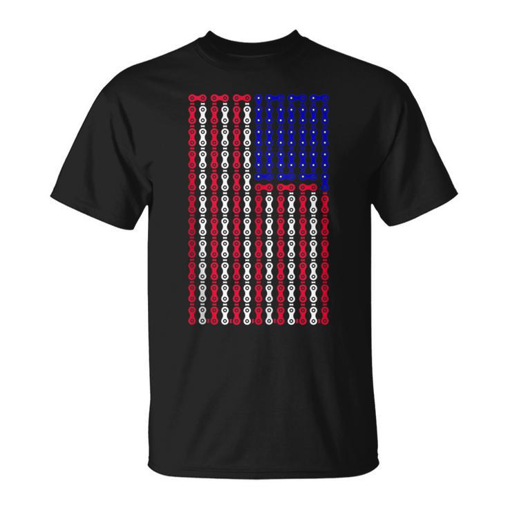 Bicycle Chain American Flag For Cyclists Bmx Bikers T-Shirt