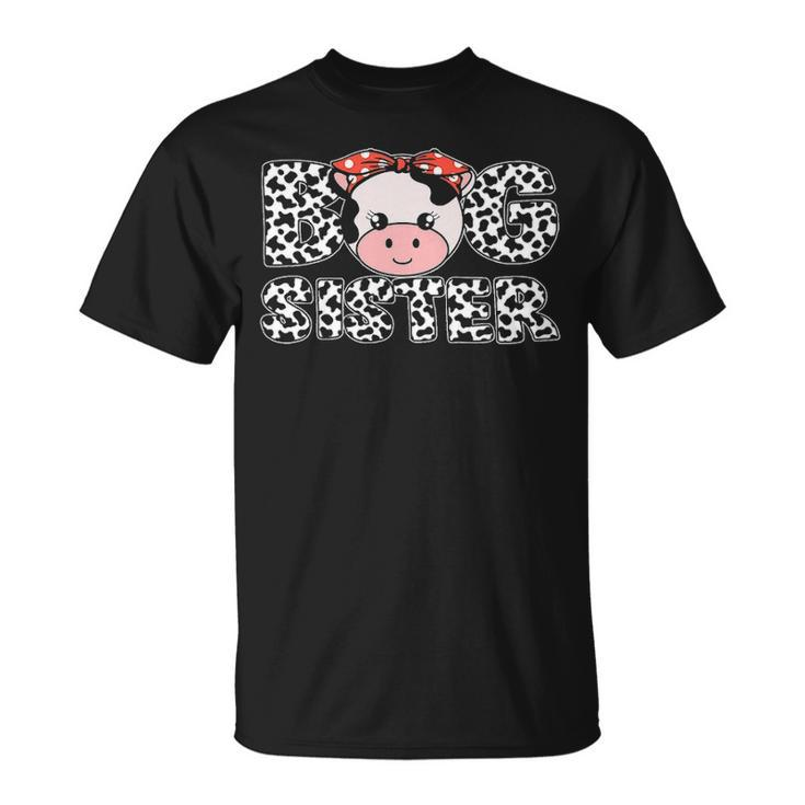 Big Sister Cow Farming Birthday Matching T-Shirt