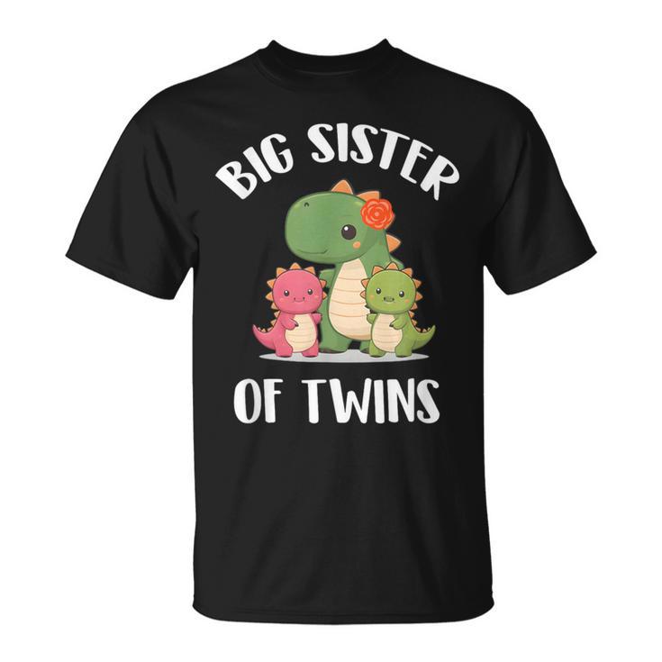 Big Sister Of Twins Dinosaur Girls T-Shirt