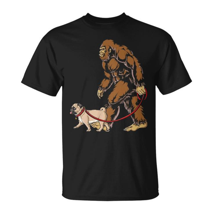 Bigfoot Dog Walk Pug T-Shirt