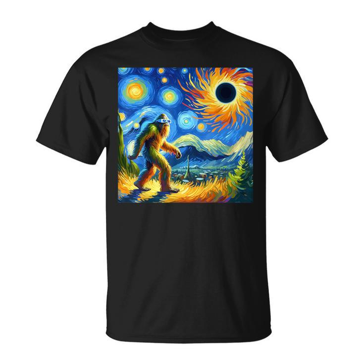 Bigfoot Glasses Total Solar Eclipse 2024 Van Gogh Bigfoot T-Shirt
