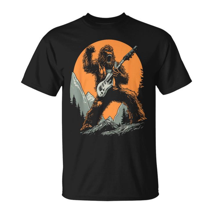 Bigfoot Playing Electric Guitar Sasquatch Rocker T-Shirt