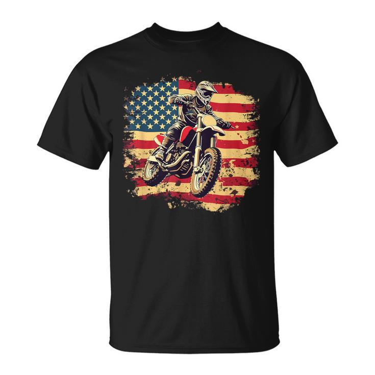 Bike American Vintage Usa Flag Motocross Biker 4Th Of July T-Shirt