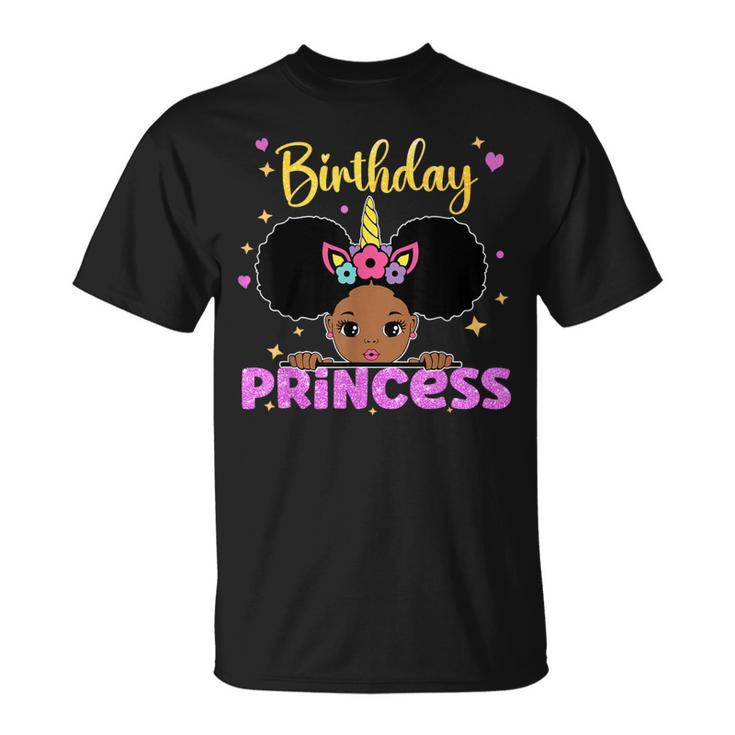 The Birthday Princess Melanin Afro Unicorn Cute Matching T-Shirt