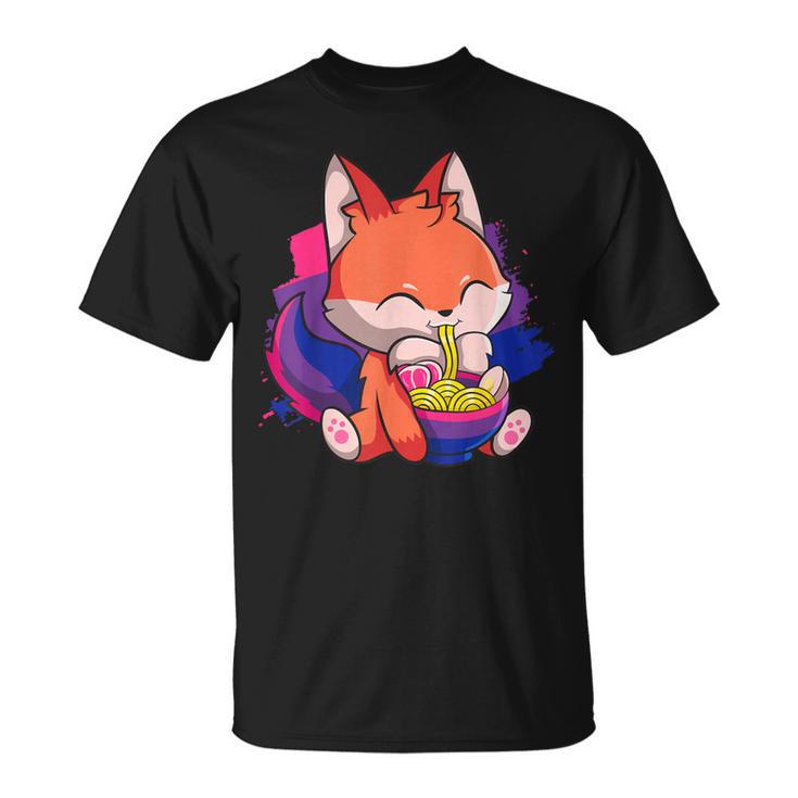 Bisexual Pride Bi Kawaii Fox Ramen Noodles Bisexual Flag T-Shirt