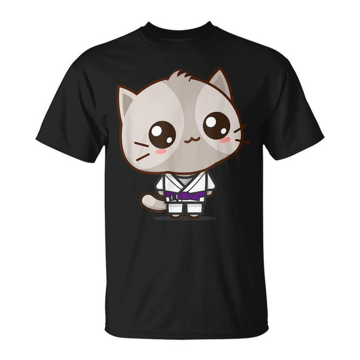 Bjj Brazilian Jiu Jitsu Purple Belt Kawaii Cat T-Shirt