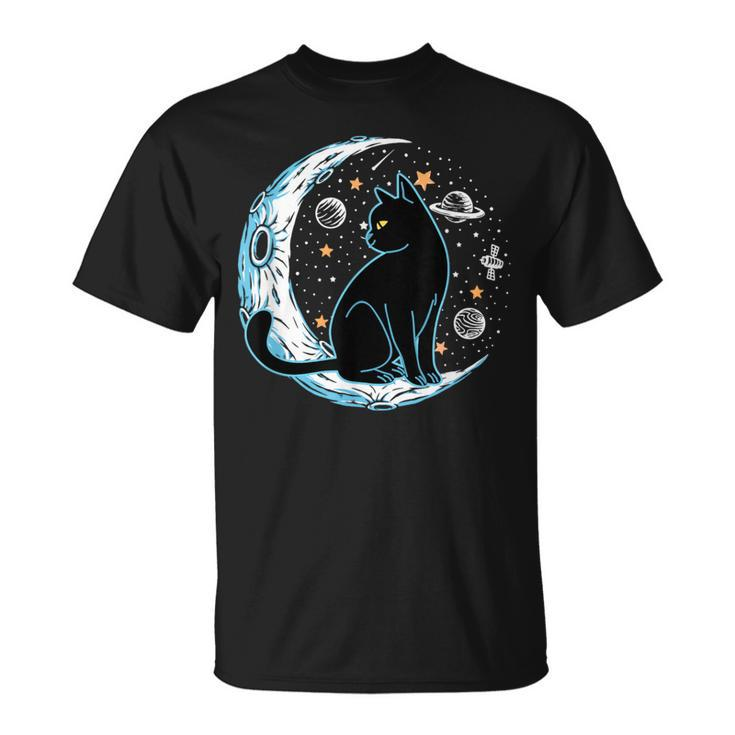 Black Cat Crescent Sailor-Moon Phases Astrology Pet Lover T-Shirt