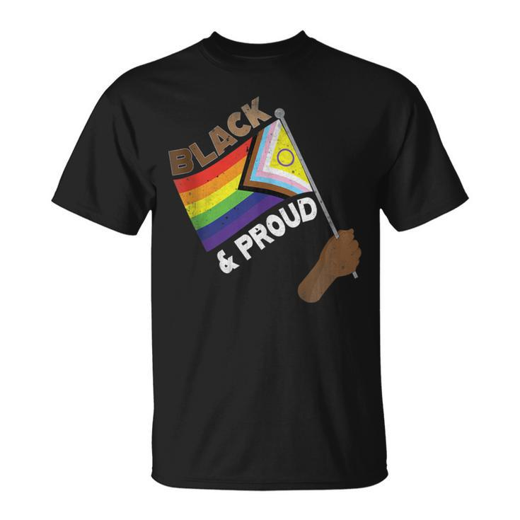 Black Gay Proud Progress Pride Flag Rainbow Vintage T-Shirt