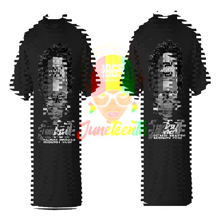 Black Messy Bun Junenth Remembering My Ancestors T-Shirt