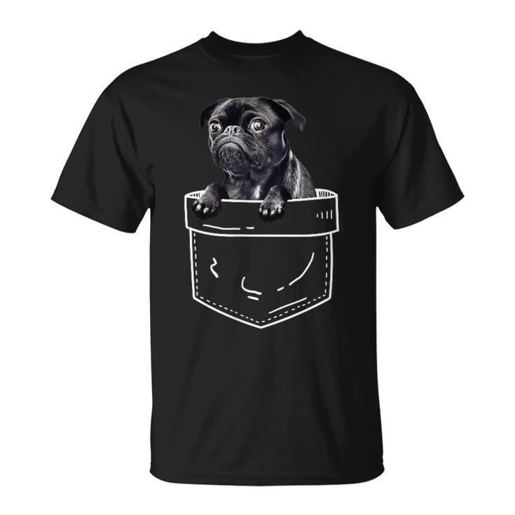 Black Pug In Pocket Cute Dog Lover T-Shirt