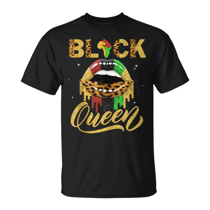 Black Queen African Pan Flag Sexy Lips Drip Melanin Pride T-Shirt