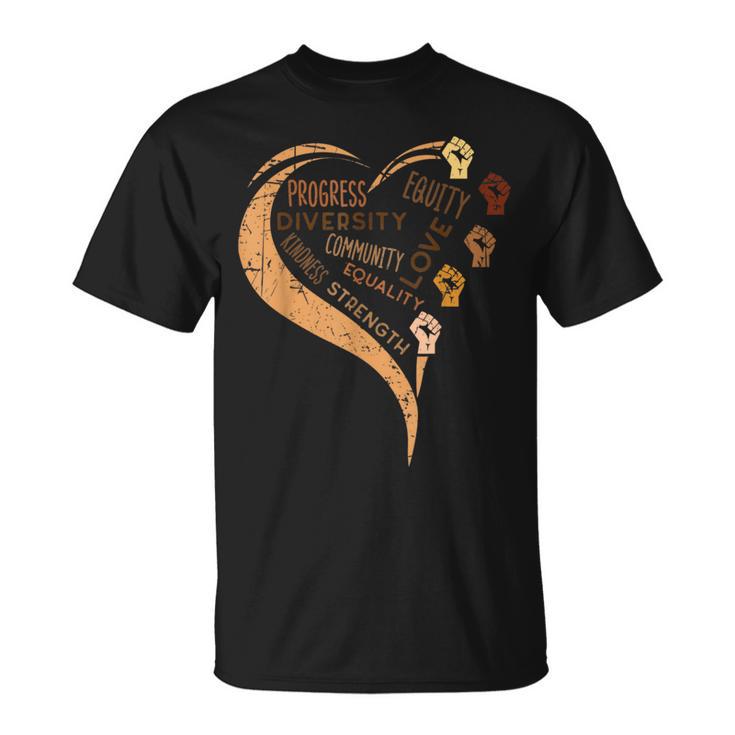 Black History Fists Diversity Equity Heart African Women T-Shirt