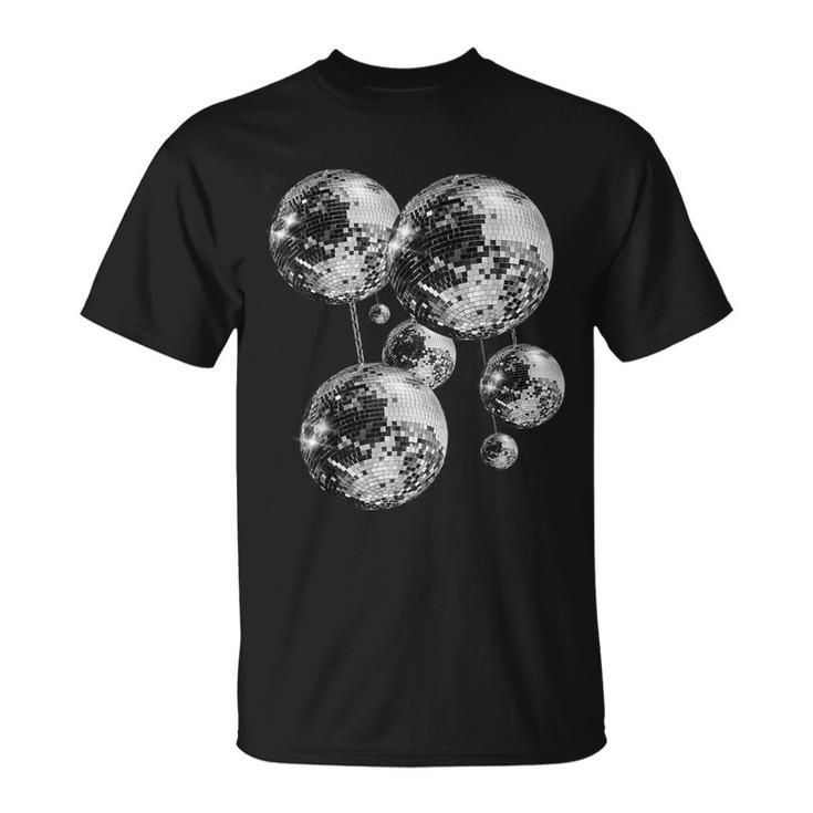 Black And White Disco Ball Pattern 70S 80S Retro Vintage T-Shirt