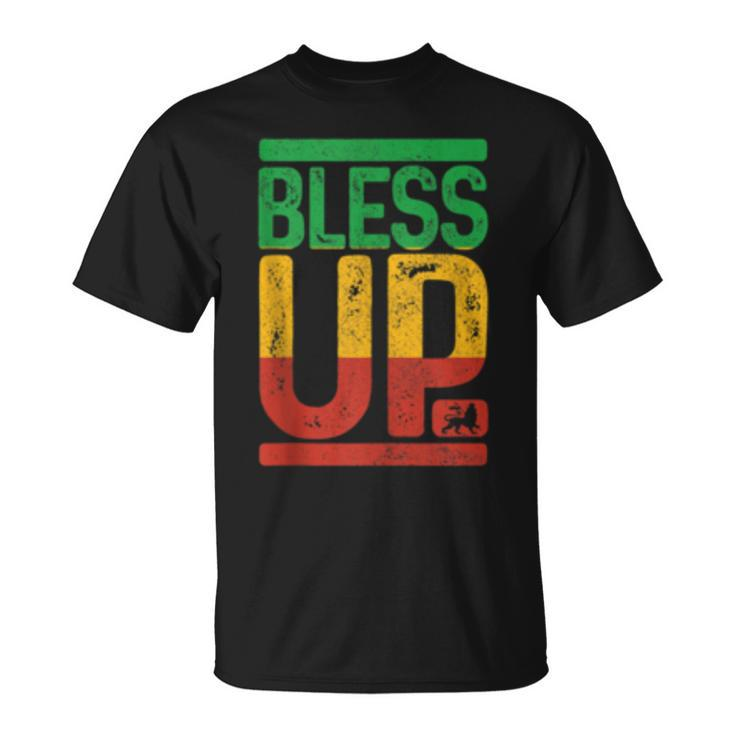 Bless Up Reggae Music Rastafari Lion Of Judah Rasta T-Shirt