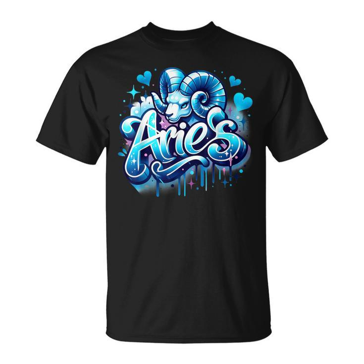 Blue Aries Zodiac Star Sign T-Shirt