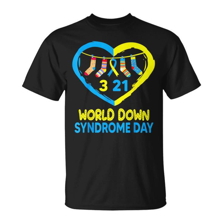 Blue Yellow Heart 21 World Down Syndrome Awareness Day 2024 T-Shirt