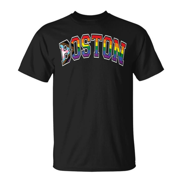 Boston Arched Style Text Progress Pride Pattern T-Shirt