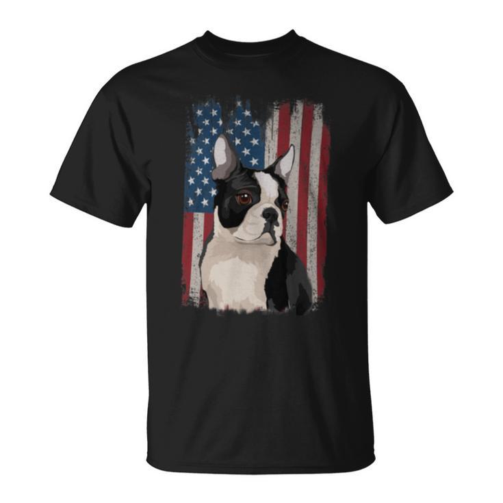 Boston Terrier American Flag Patriotic 4Th Of July T-Shirt