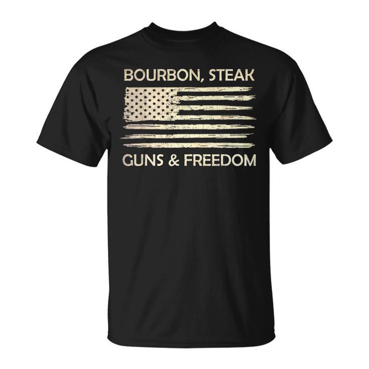 Bourbon Steak Guns & Freedom Usa American Flag Whiskey T-Shirt