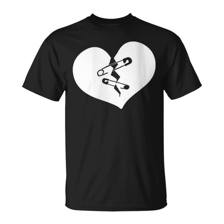 Broken Heart Sad Brokenhearted Valentines Day Safety Pins T-Shirt