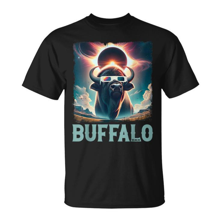 Buffalo Total Eclipse 2024 American Bison With Solar Glasses T-Shirt