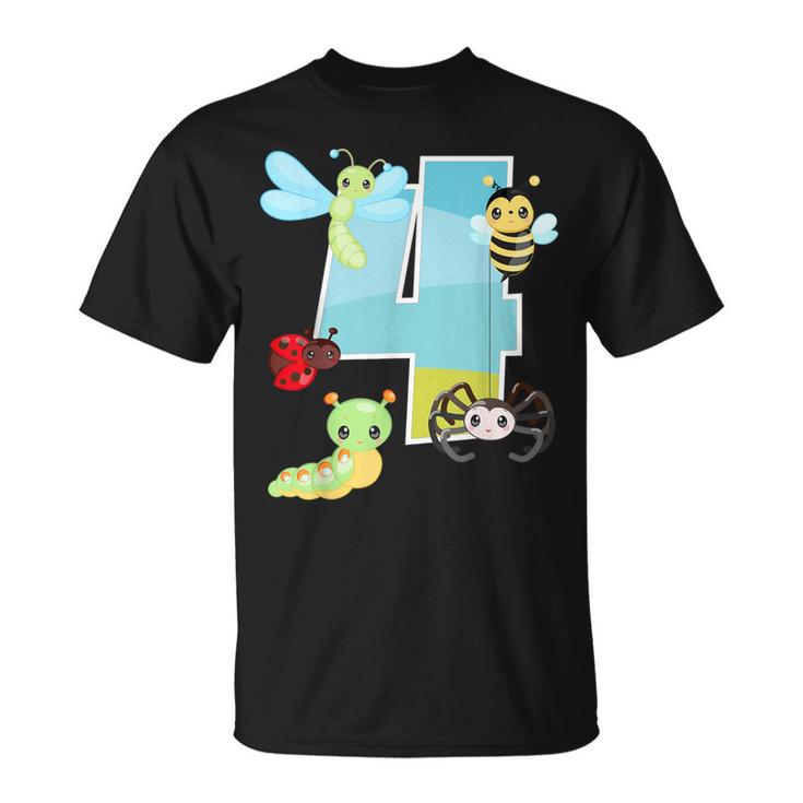 Bugs And Insects Nature Lover 4 Year Old 4Th Birthday Party T-Shirt