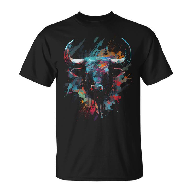 Bull Colorful Bull Riding Meat Favorite Animal Bull Fan T-Shirt