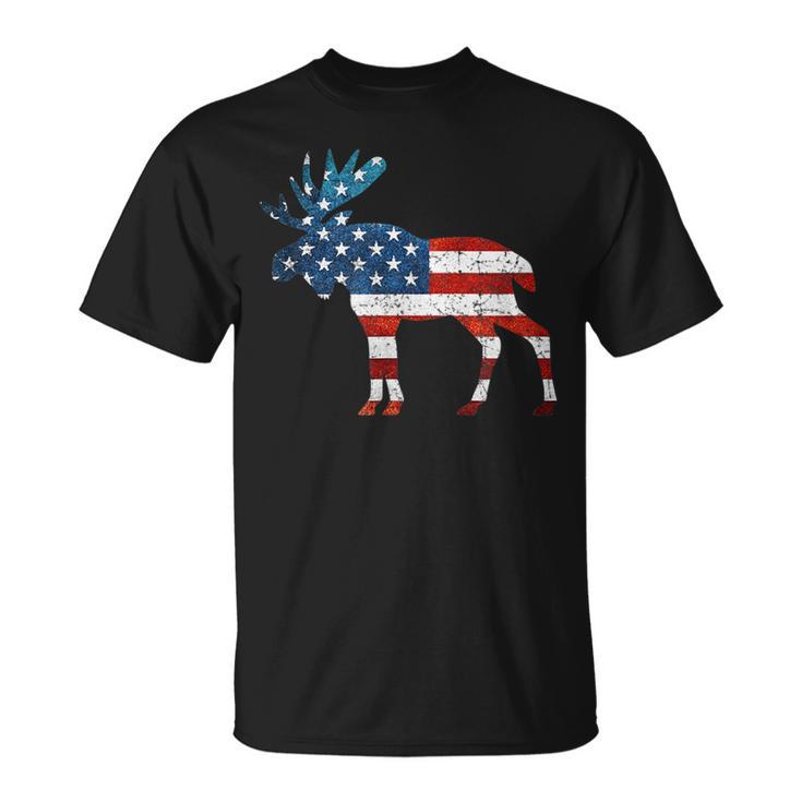 Bull Moose American Flag Moose Antlers Icon T-Shirt