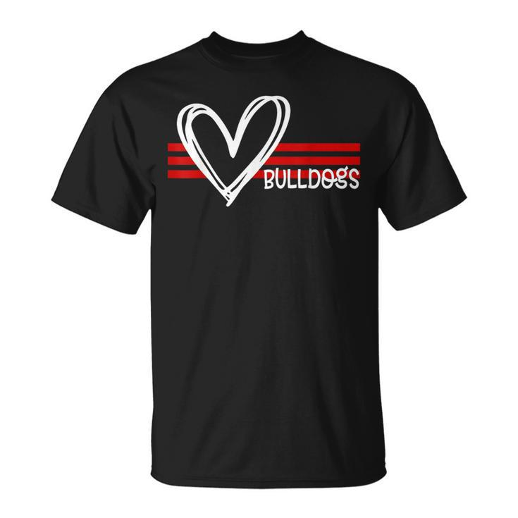 Bulldogs Team Pride School Spirit White Red Heart T-Shirt