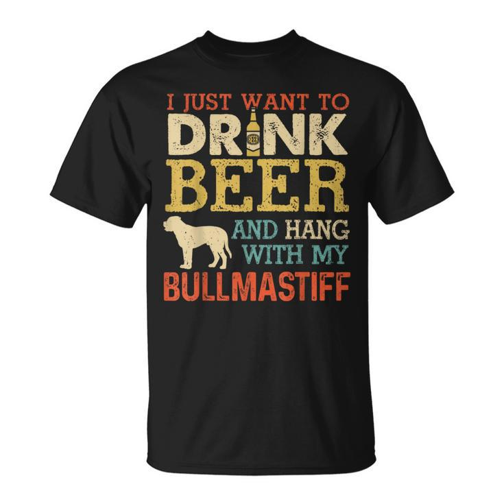 Bullmastiff Dad Drink Beer Hang With Dog Vintage T-Shirt