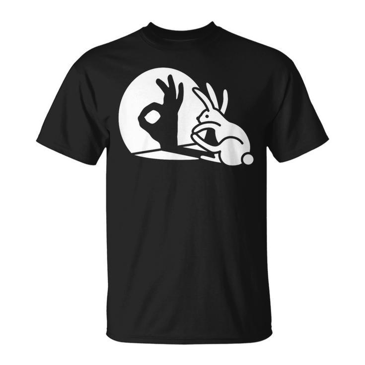 Bunny Rabbit Ok Okay Shadow Hand Gesture Sign Circle Game T-Shirt