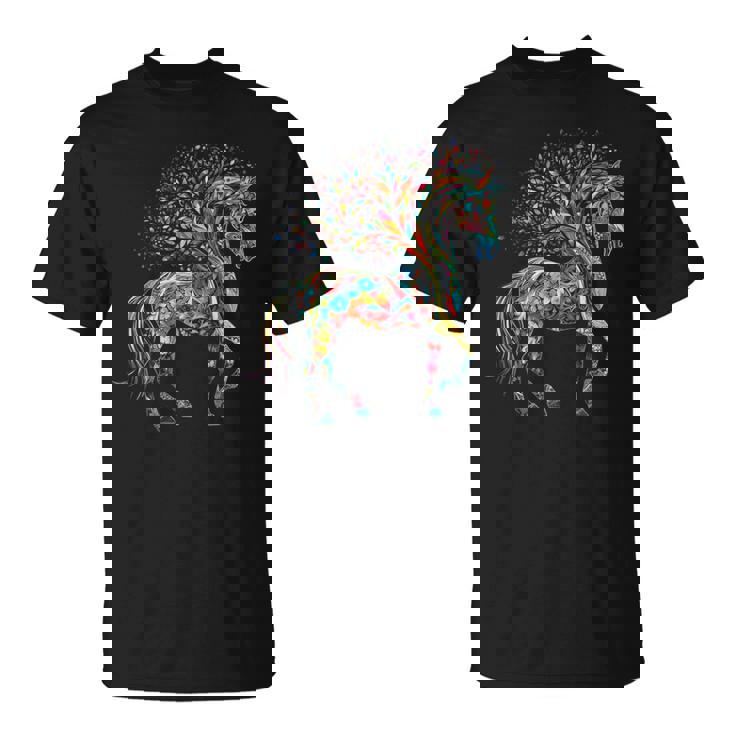 Caballo Arte Árbol Colorido Animal Caballo Camiseta unisex