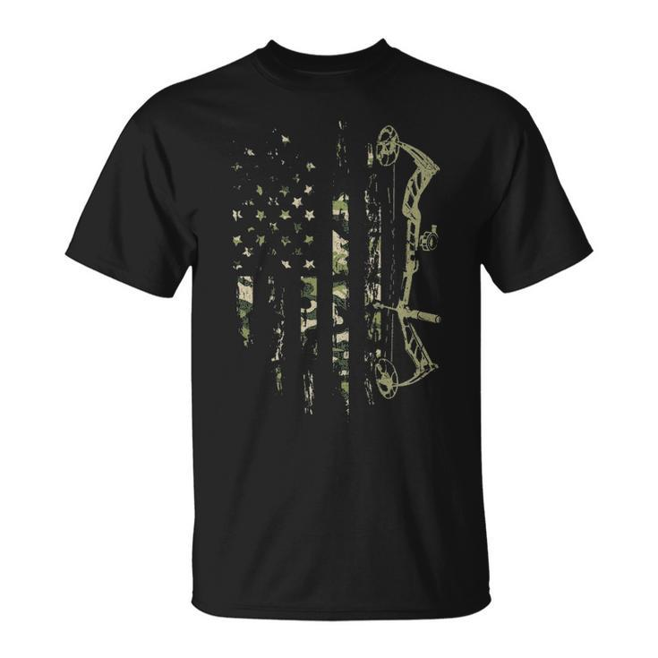 Camo American Flag Bowhunting Bow Archery Deer Hunting T-Shirt