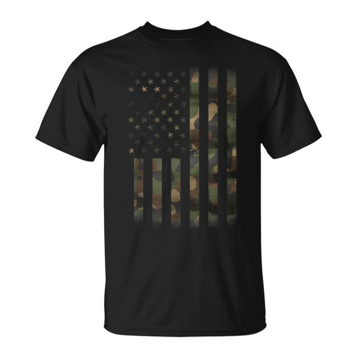 Camo American Flag With Tactical Military Green Camouflage T-Shirt