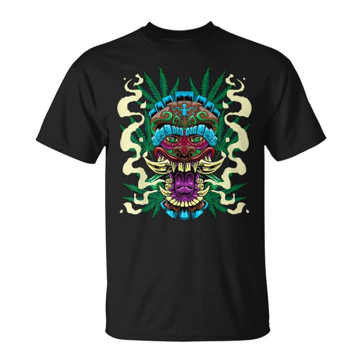 Cannabis Tiki Mask Hawaiian Totem Smoke Weed Hemp Idea T-Shirt