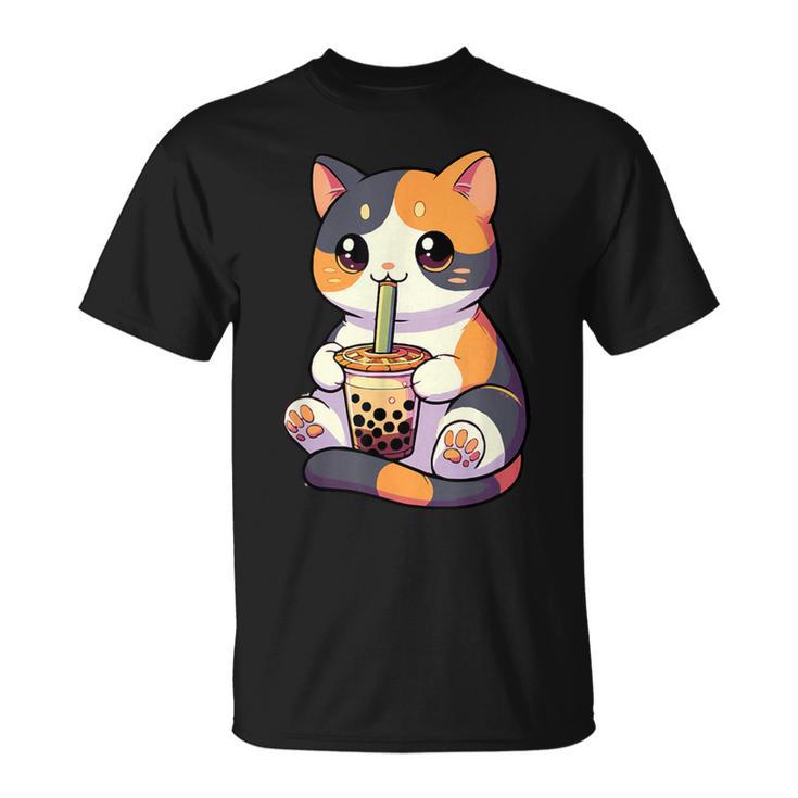 Cat Drinking Boba Feline Japanese Pet Kawaii Boba Calico Cat T-Shirt