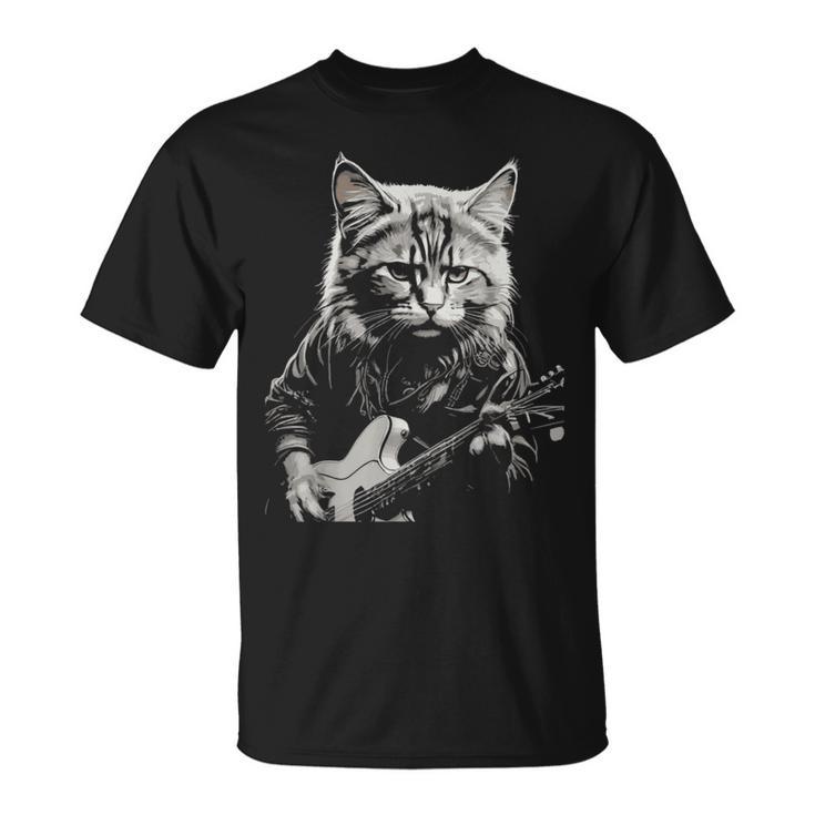 Cat For Men Guitar Cat Rock Cat Playing Guitar T-Shirt