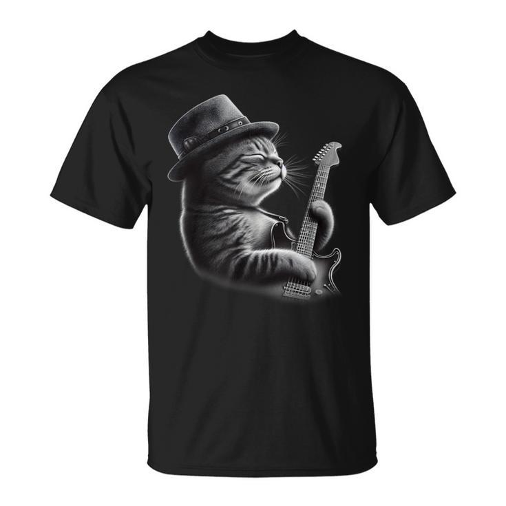 Cat Playing Guitar Rock Music Guitar Cat T-Shirt