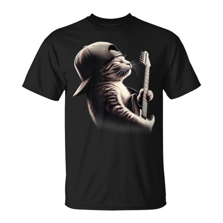 Cat Playing Guitar Rock Music Guitar Cat T-Shirt