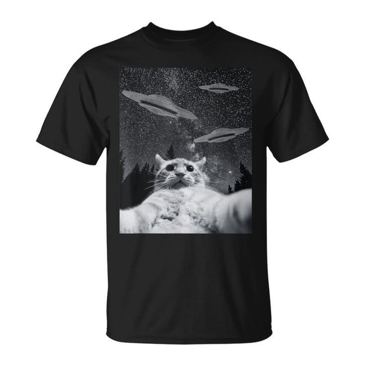 Cat Selfie With Ufo Cat Alien Ufo T-Shirt