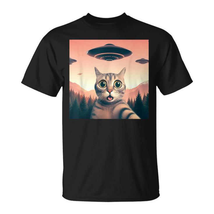 Cat Selfie With Ufo Cat Lover Meme T-Shirt