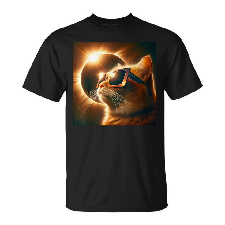 Cat Solar Eclipse 2024 Cat April 8 2024 Cat Selfie Eclipse T-Shirt